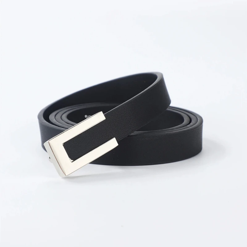 

A new style casual jeans belt with thin black leather belt with ladies' metal buckle