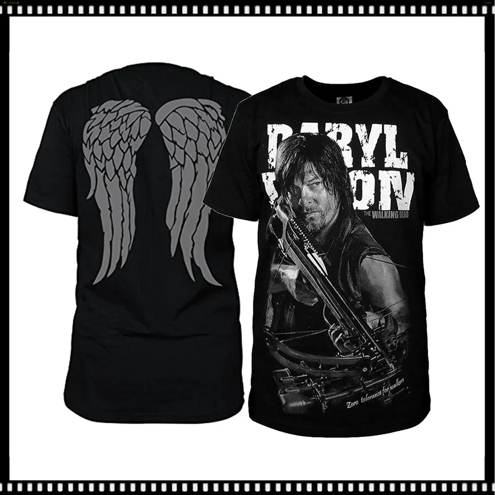 The Walking Cos Dead Daryl Dixon Cosplay Summer Black Short Sleeved Shirt Angel Wings 3D Printed Sweatshirt Pullover