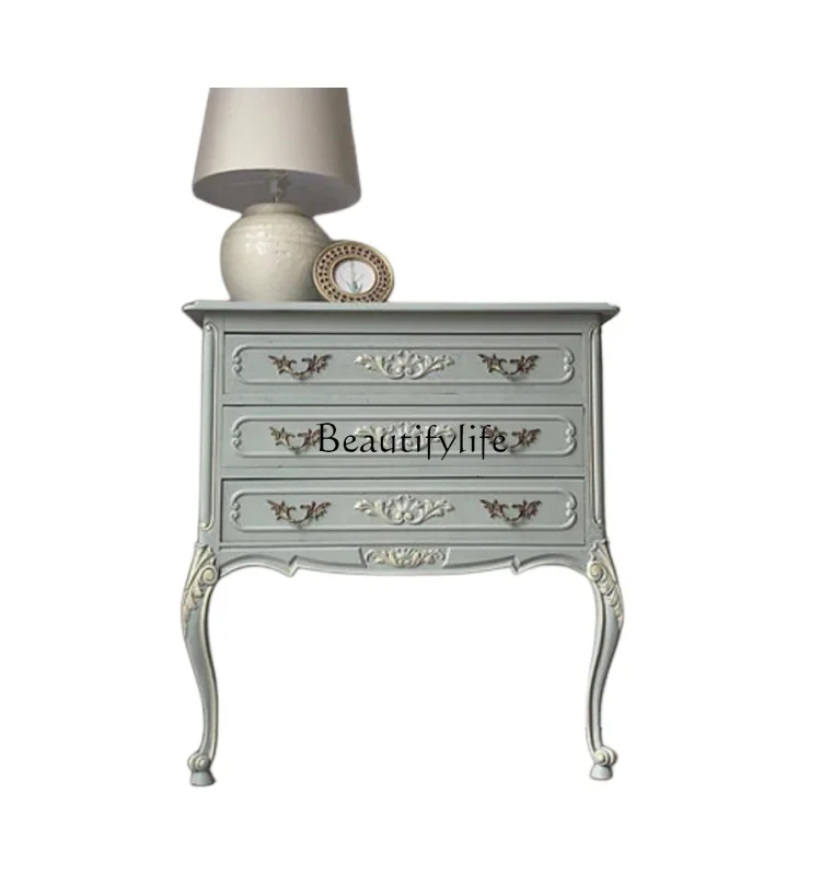 

yj9 French Style Solid Wood Vintage Entryway Cabinet American Style Bedroom Carved Hallway Decorative Bedside Table