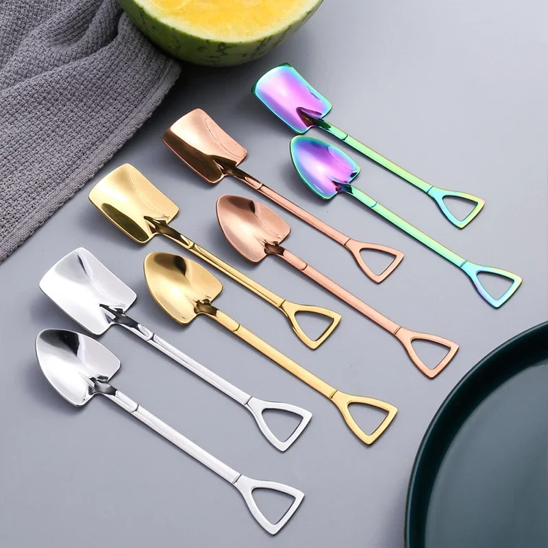 1Pc Creative Retro Shovel Tea Coffee Spoon Stainless Steel Dessert Spoon Watermelon Spoon Ice Cream Spoon Tip Shovel Flat Shovel