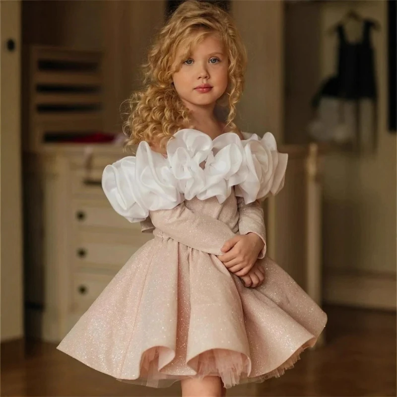 

Children Girls Princess Party Dress Puffy Gown Flower Girl Piano Performance Host Birthday Pageant Formal Celebration Dresses