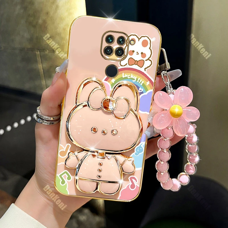 Note 9 Lucky Rabbit Holder Bracelet Plating Phone Case For Xiaomi Redmi Note 9 9Pro 9S 9T 10Pro 10 10T 10S 11 11Pro 8 8Pro Cover