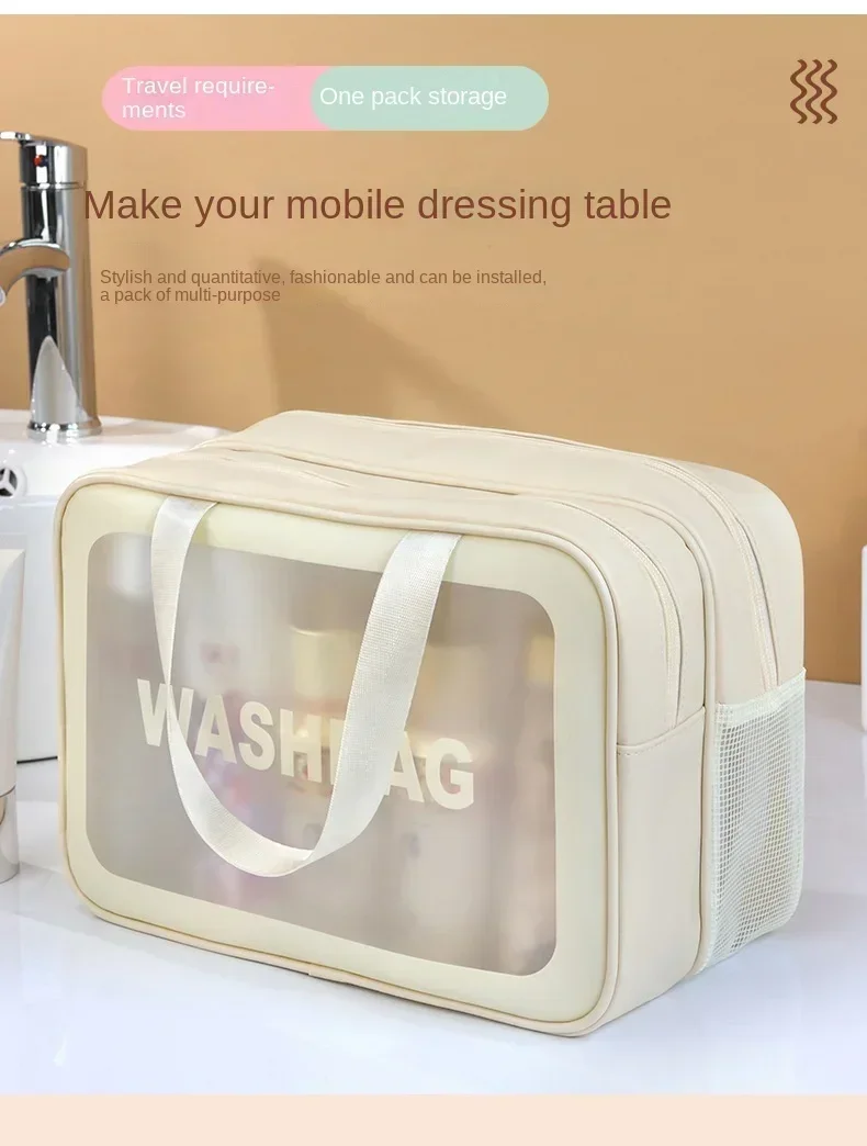 Neue Kulturtasche mit dicker, trocken-nasser Trennwand, tragbare doppellagige Kosmetik-Aufbewahrungstasche für Reisen, Strand, Poolbaden – Detail 10