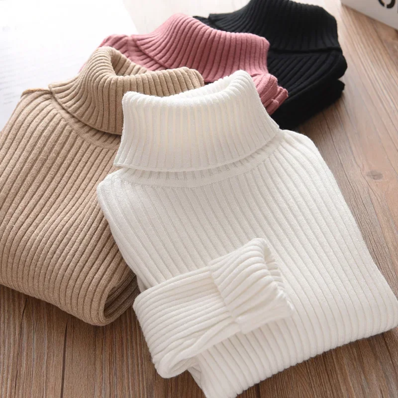 2024 New Sweater Kids Sweaters Autumn Girls Turtleneck Sweaters 1-9Yrs Baby Boys Pullover Winter Knitted Bottoming Boys Sweaters