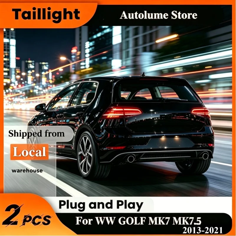 Verbesserte Voll-LED-Rückleuchten (Paar) für VW Golf MK7 MK7.5 Schrägheck 2013 bis 2021, sequentiell fließendes Blinkerdesign, lichtbeständige transparente Linse, stabiler 12V-Niedrigstromverbrauch,