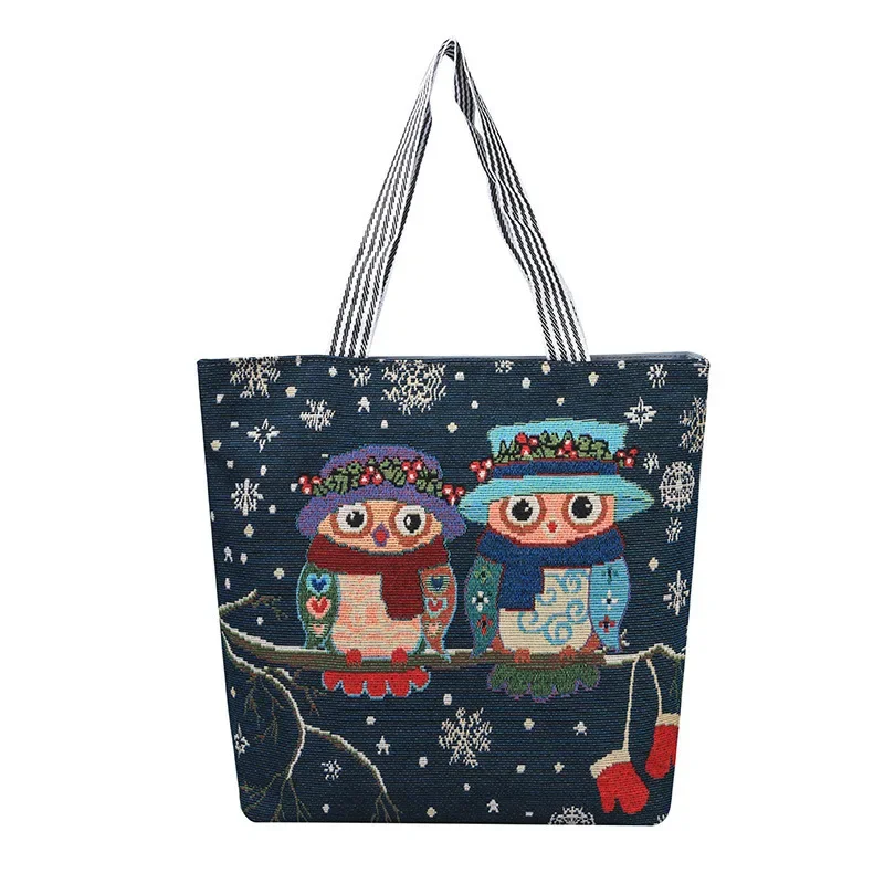 Women Canvas OWL Tote Bag Cute Cartoon Illustration Shopping Bag Girl Cotton Cloth Shoulder Bag Female Handbag Beach Shopper Bag