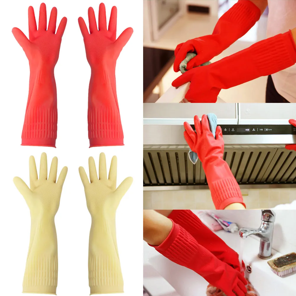 38cm Extra Long Rubber Gloves 1 Pair Heavy Duty Household Cleaning Tool Dishwashing Gloves For Dish Washing Gloves