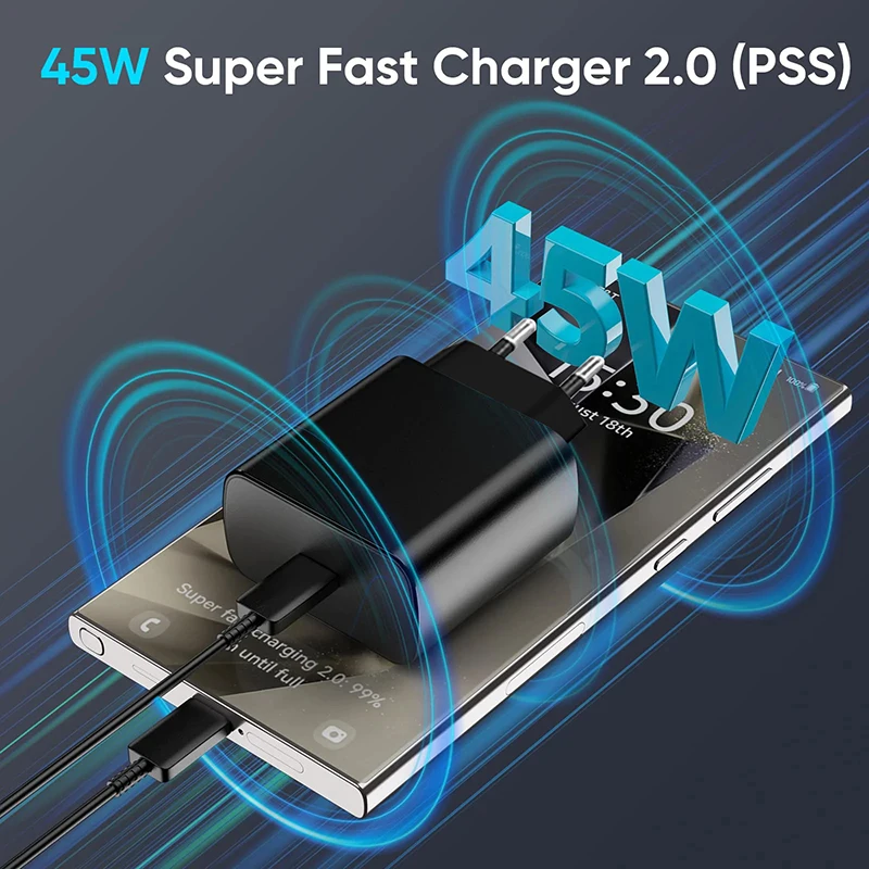 Original PD 45W Charger For Samsung Galaxy S22 S23 S21 S20 Ultra S10 Note 10+ 5G Plus A53 USB Type C Super Fast Charging Cable