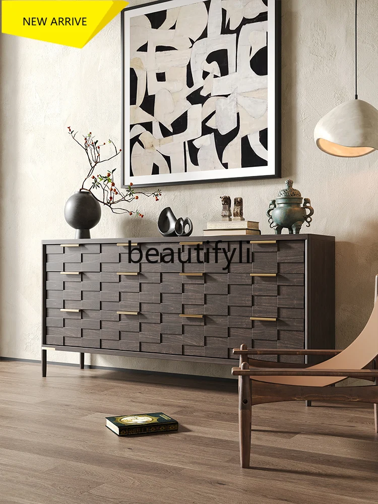 

D2520 Medieval style chest cabinet solid wood carving flower household wall storage porch cabinet bedroom storage drawer cabinet