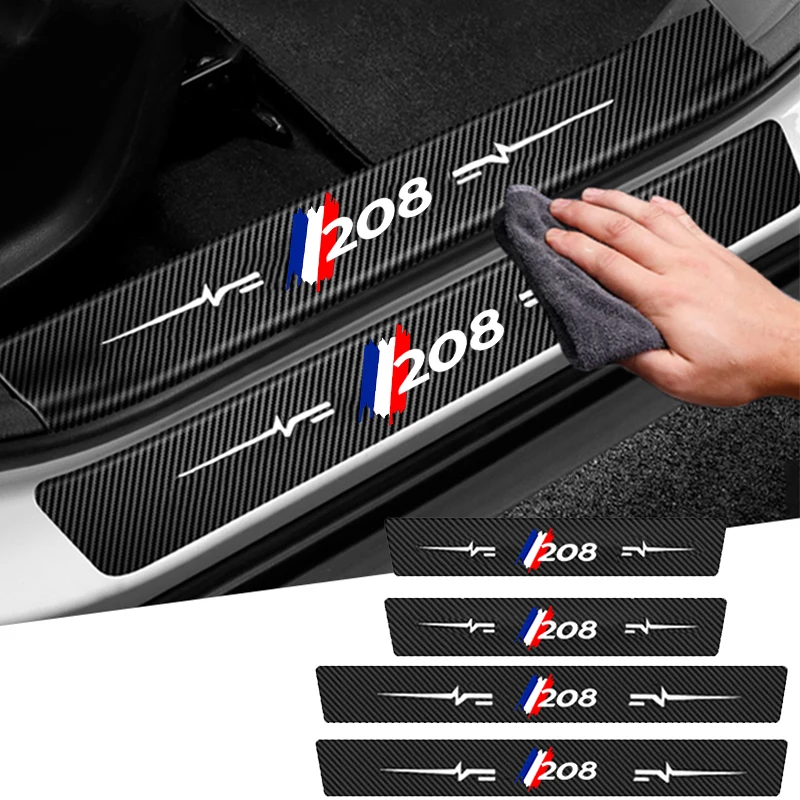 Carbon Fiber Car Door Threshold Stickers Strip Protective Film for Peugeot 208 Trunk Doorsill Scuff Plate Decals Accessories