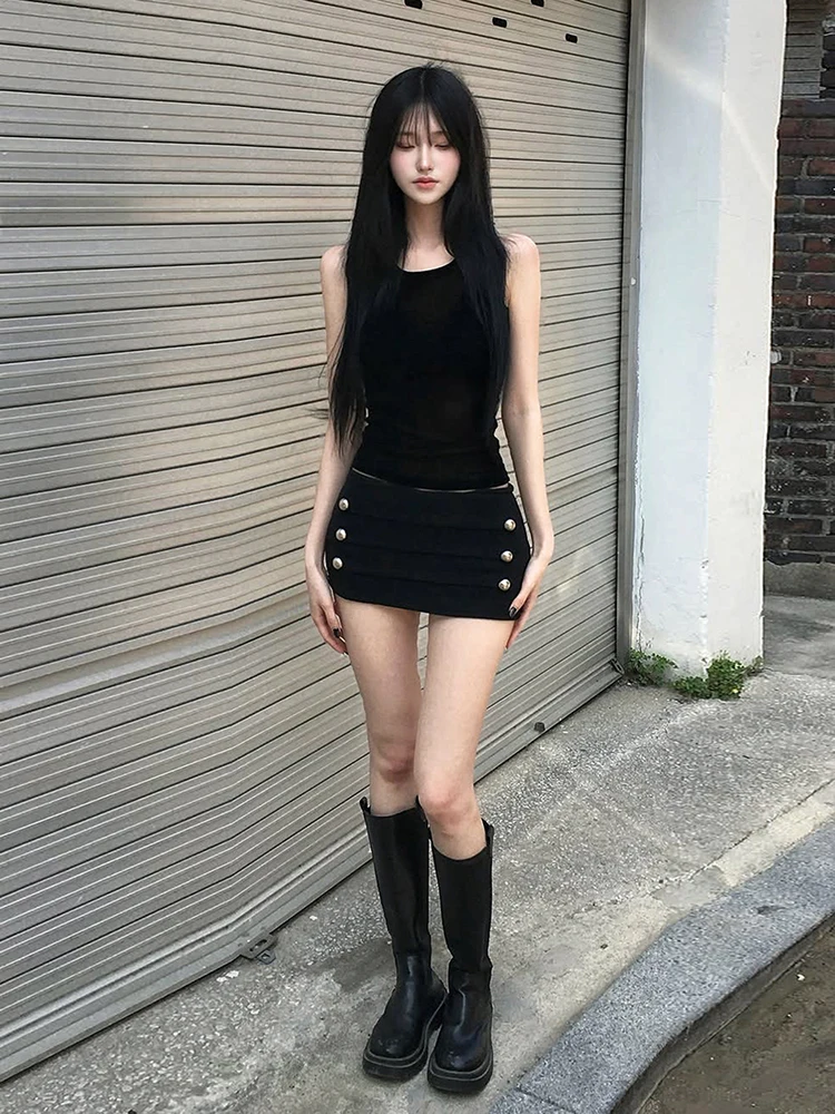 Sisterlinda Damen Hottie Short mit zweireihiger Dekoration, Falten, elastische Taille, hohe Elastizität, Hottie Midnight Fashion Streetwear – Detail 18