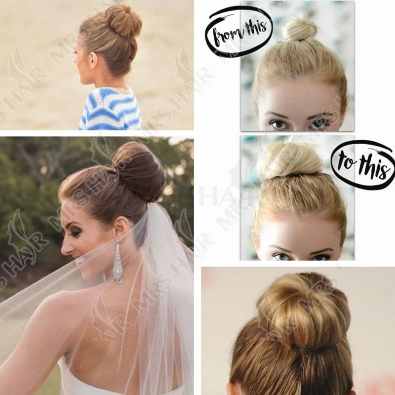 MRS HAIR Chignon panino disordinato Doller panino per capelli ciambella Tousled panino flessibile per capelli capelli umani naturali per donne e tipi panino eladtico