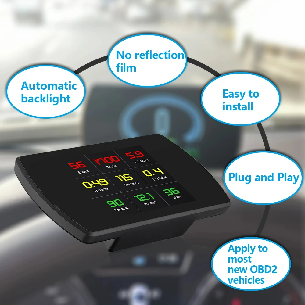 Car OBD2 HUD P12 Head Up Display Digital Speedometer Security Alarm Water Temp Fuel Consumption  Voltage Alarm Clear Fault Code