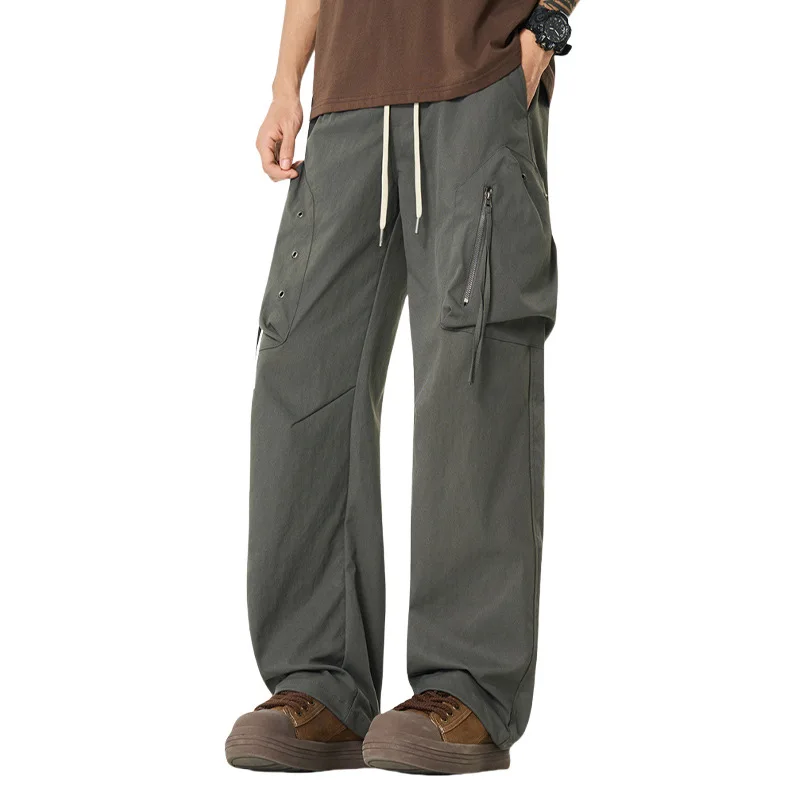 

Весенне-осенние модные мужские однотонные свободные широкие брюки на шнурке, повседневные модные простые базовые брюки-карго, мужские брюки, одежда