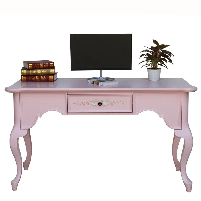 American desk computer desk pink princess study writing Mediterranean painting European retro
