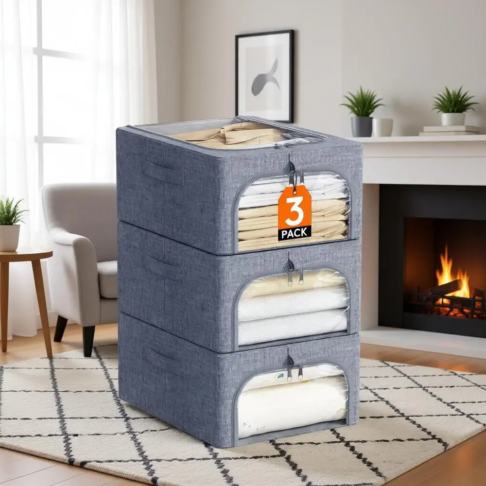 

Складные тканевые контейнеры для хранения с крышками и застежками-молниями, объем 25 л, для одежды, одеял и многого другого