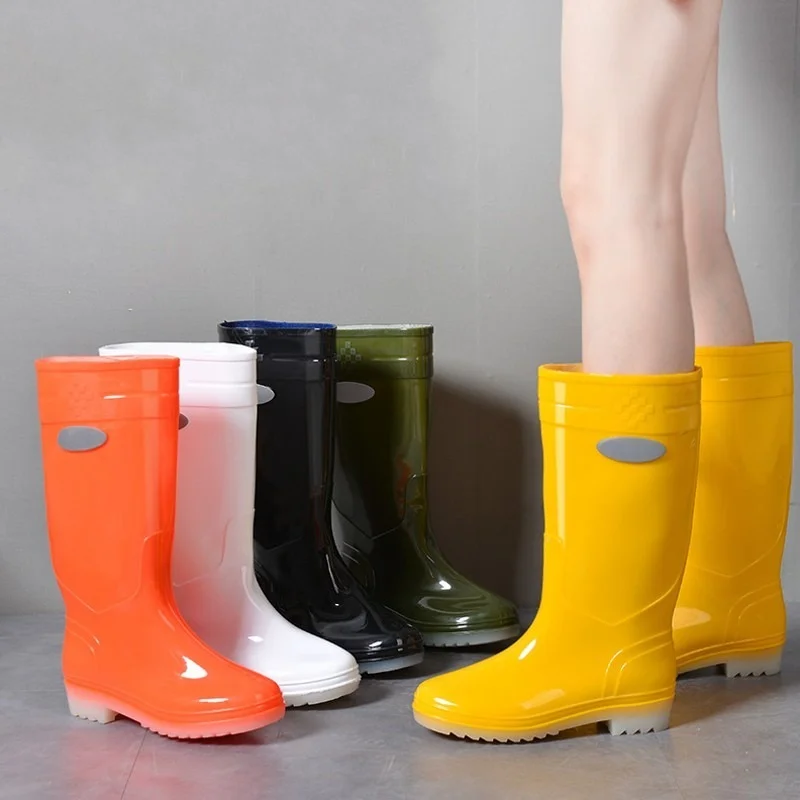 Comemore Autumn Boots Low Heels Rainshoes Couple Men Women High-barrel Waterproof Rain Boot Work Rubber Shoe Long Water Shoes 44