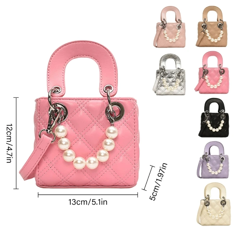 Women Pearls Crossbody Bag PU Leather Shoulder Bag Trend Quilted Bucket Bag Aesthetic Handbag Solid Color Bag