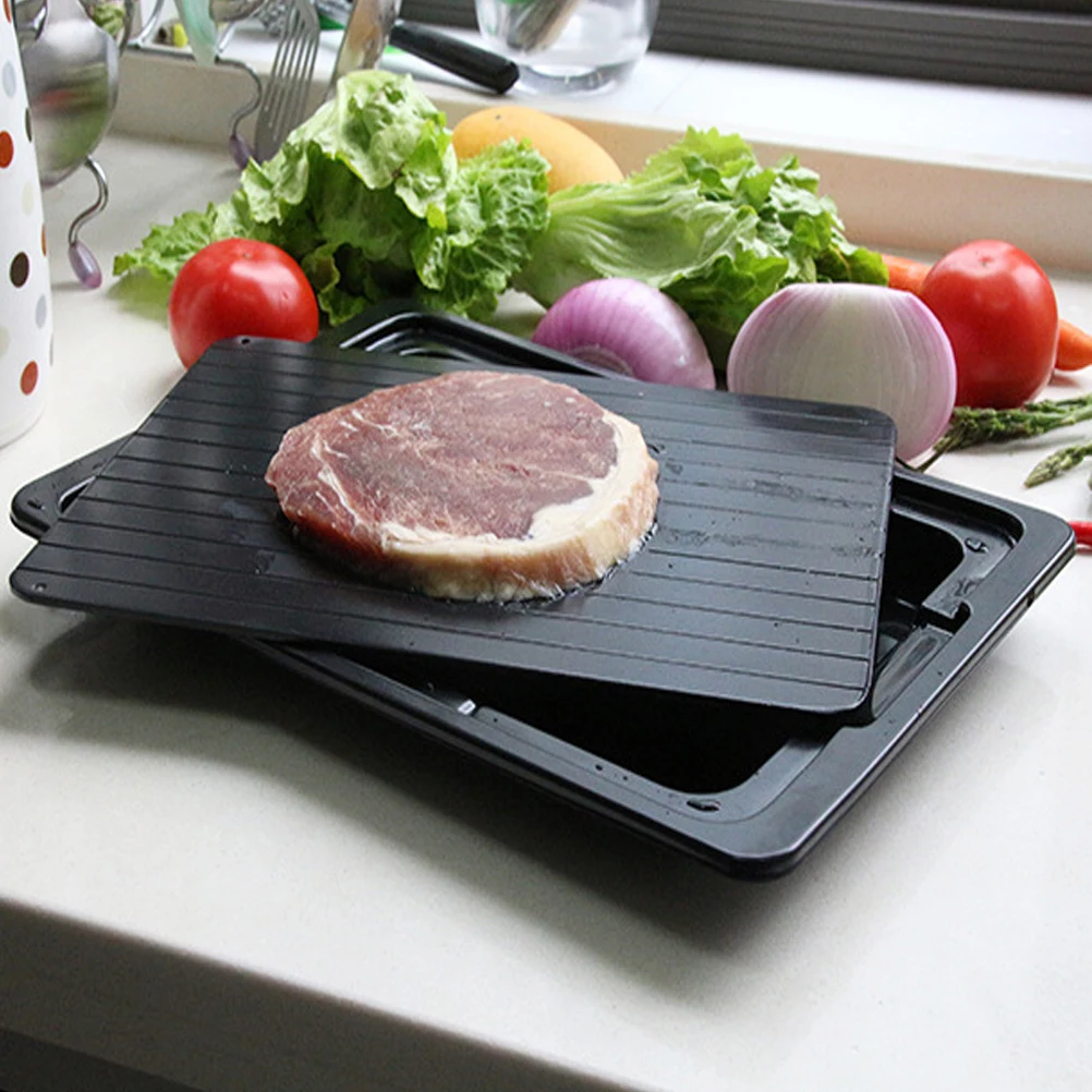 

1PC Aluminum Quick Thawing Plate Fast Defrosting Tray Food Meat Fruit Quick Defrosting Plate with Water Box - 35.5x20.5x0.3cm (B