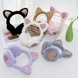 Cute Glitter Cat Ear Earmuff Soft Plush Warmer Winter Warm for Women Men Fashion Solid Earflap Outdoor Cold Protection Ear Cover