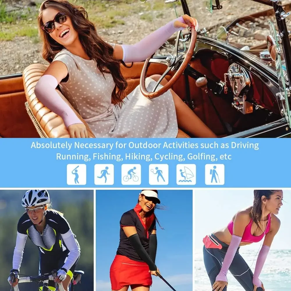 1Pair Sun Protection Sleeves UV Cooling Arm Men Women Sports with Thumb Hole for Driving, Golfing, Fishing, Cycling, Hiking image 5