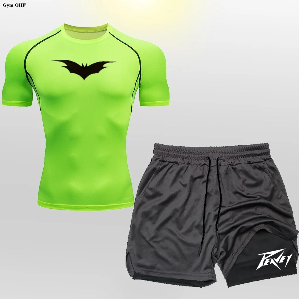 

Быстросохнущая компрессионная футболка для спорта с коротким рукавом, для тренажерного зала, фитнеса, с защитой от солнца, активная одежда, комплект для фитнеса