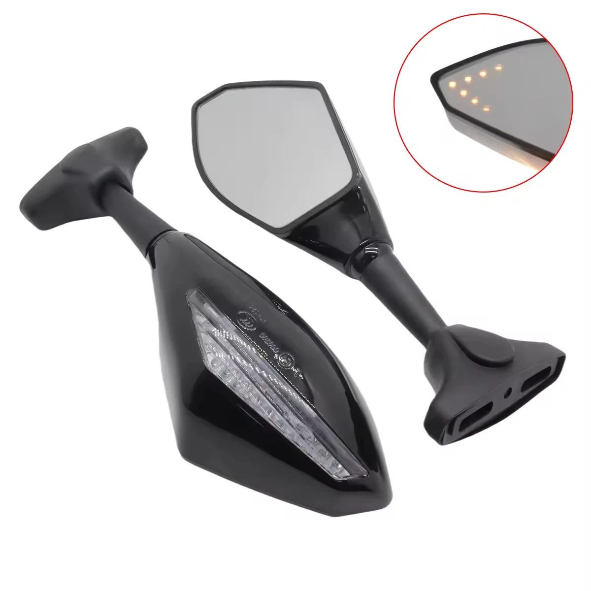 

STLF Motorcycle Black Side Rearview Mirror With LED Turn Signal Light Mirrors Universal Yellow+Yellow Light (Transparent)