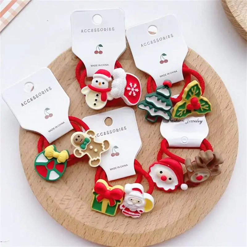 

2pcs /Set New Christmas Elastic Hair Bands Snowman Elk Cartoon Rubber Hair Rope For Girls Festival Headwear Hair Accessories ByG