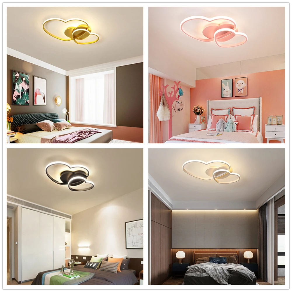 Heart Shape Led Ceiling Lamp For Children's Girls Kids Room Bedroom Study Love Shape Ceiling Light Pink Gold Child Kid Lighting