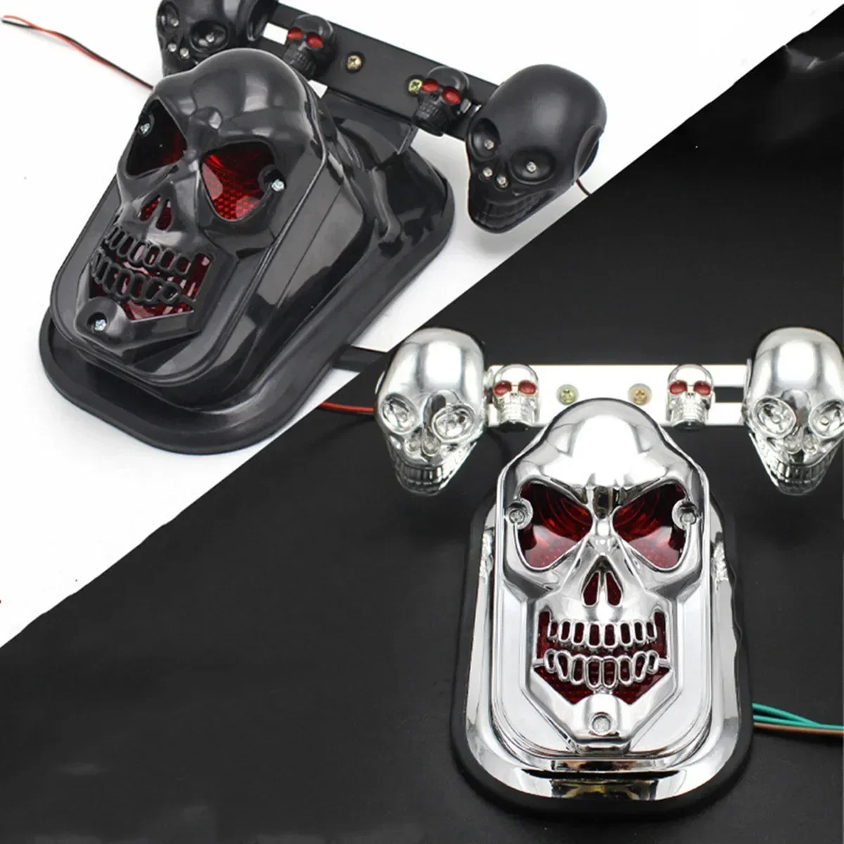

Universal 12V Skull Integrated Rear Lamp Brake Turn Signal Motorcycle Tail Light Cafe Racer Bobber Touring Dirt Bike