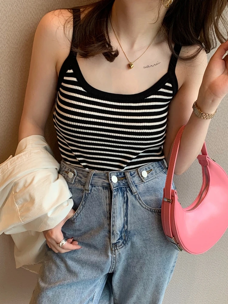 سترة نسائية محبوكة من الحرير الجليدي سترة رفيعة ملابس خارجية صيفية بنمط مخطط للتنقل بطول ort بقصة ضيقة