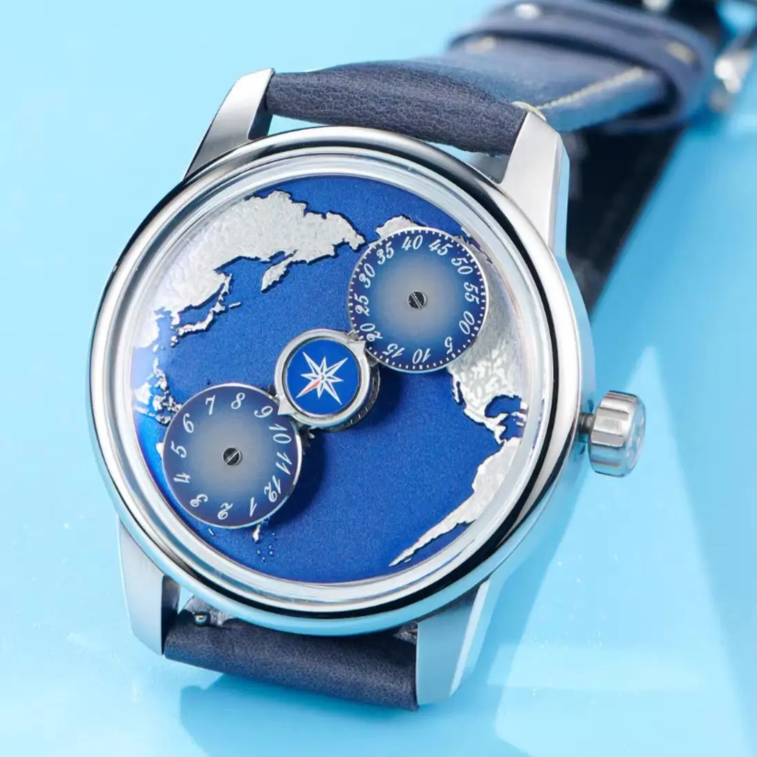 OBLVLO Men Automatic Watch 41mm Mechanical Wristwatch Luminous Waterproof Sapphire Mirror Earth Dial Time Rotatable Small Disks