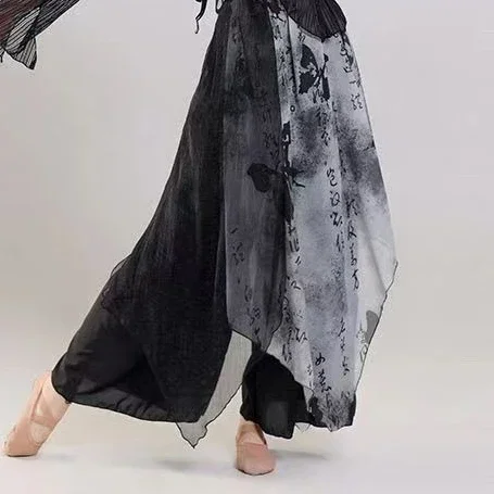 ชุดเต้นศิลปะการต่อสู้แบบจีนโบราณ ลายภาพวาดสีน้ำหมึก สีดำ สำหรับผู้หญิง ใช้สำหรับฝึกซ้อมและการแสดงบนเวที