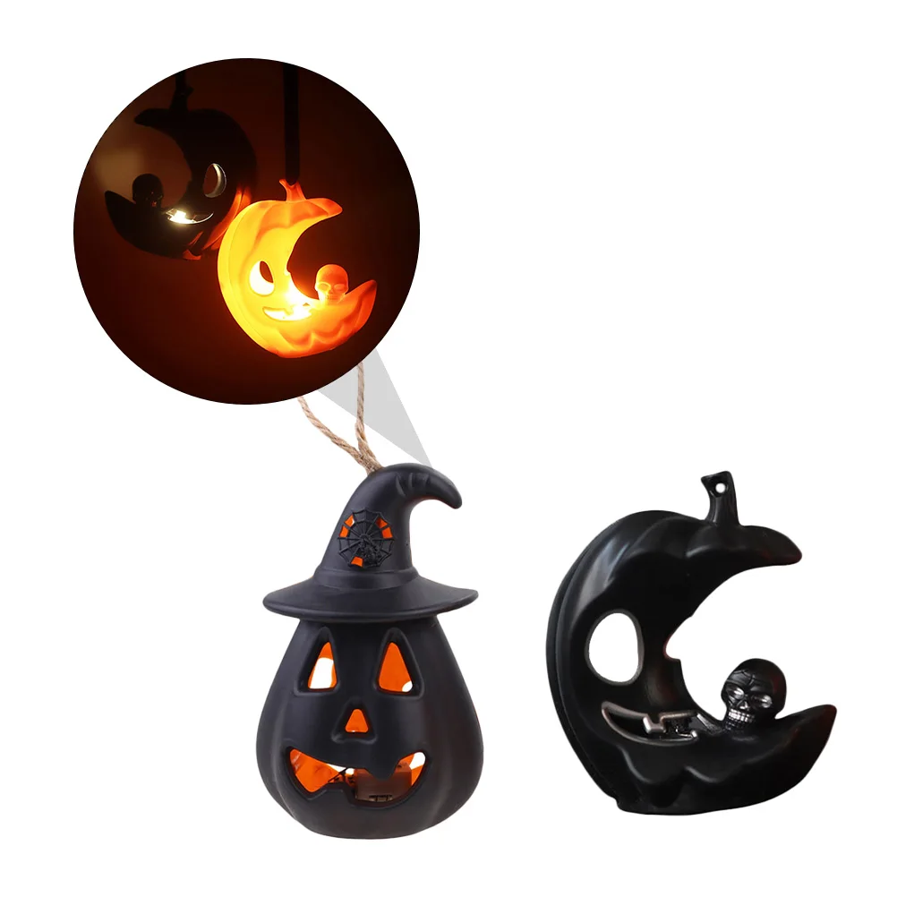 

2 Pcs Eco Friendly Resin Halloween Lamp With Led Light For Pumpkin Party Decoration Spooky Skull Glow Portable Lamp