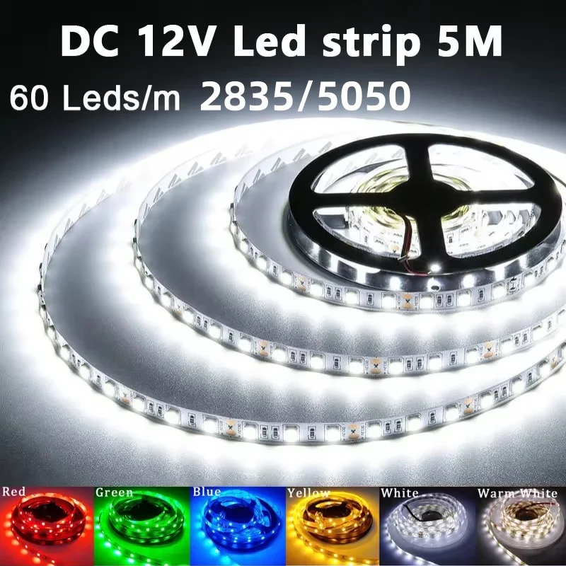 

LED Strip 5050 2835 RGB Lights 12V 5M 10M Flexible Home Kitchen Decoration Lamp Waterproof 300 LED Tape Diode Ribbon 60LEDs/M