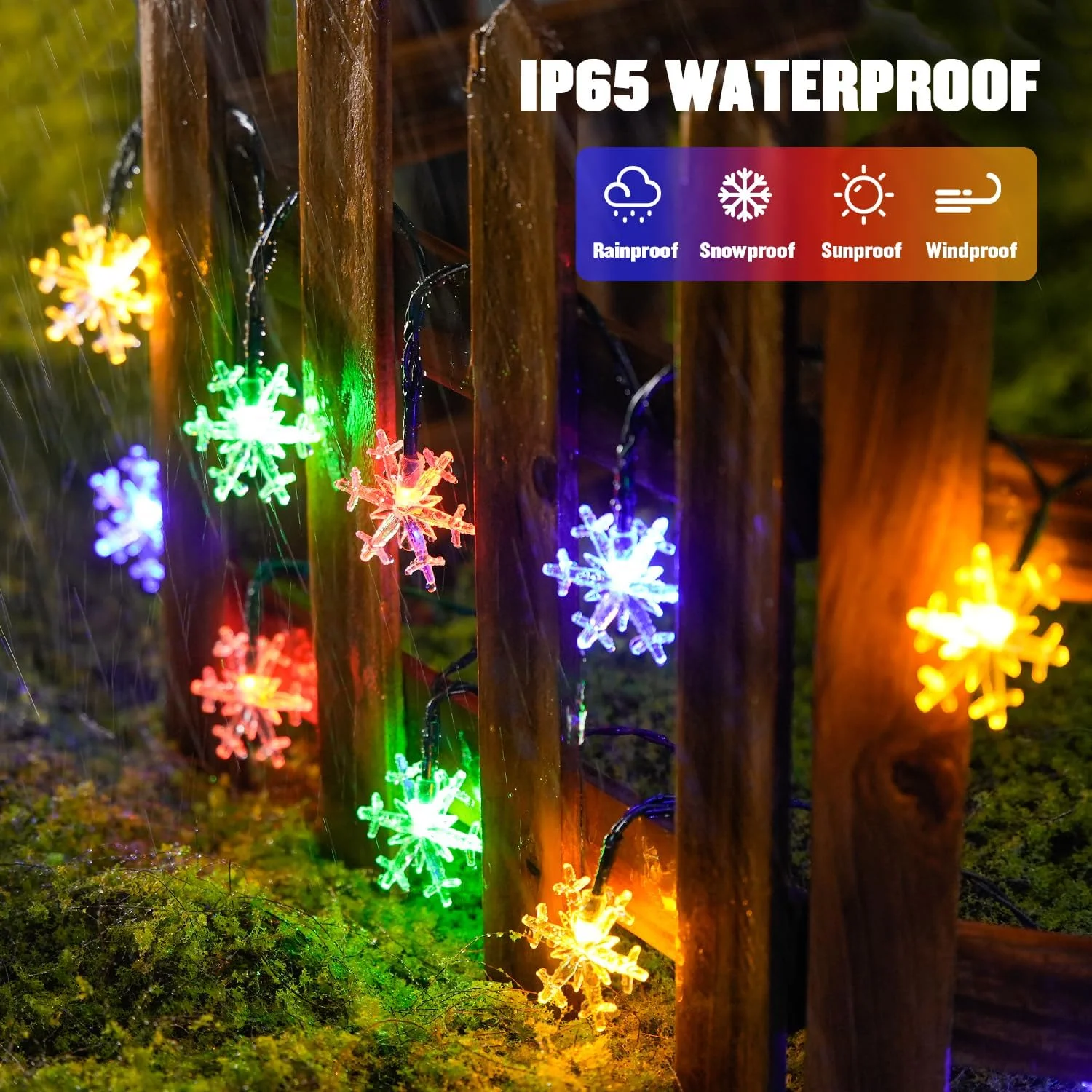 1pc Solar Christmas Snowflake String Lights 50/100 LED Outdoor Fairy Lights with 8 Lighting Modes For Home Garden Xmas Decor