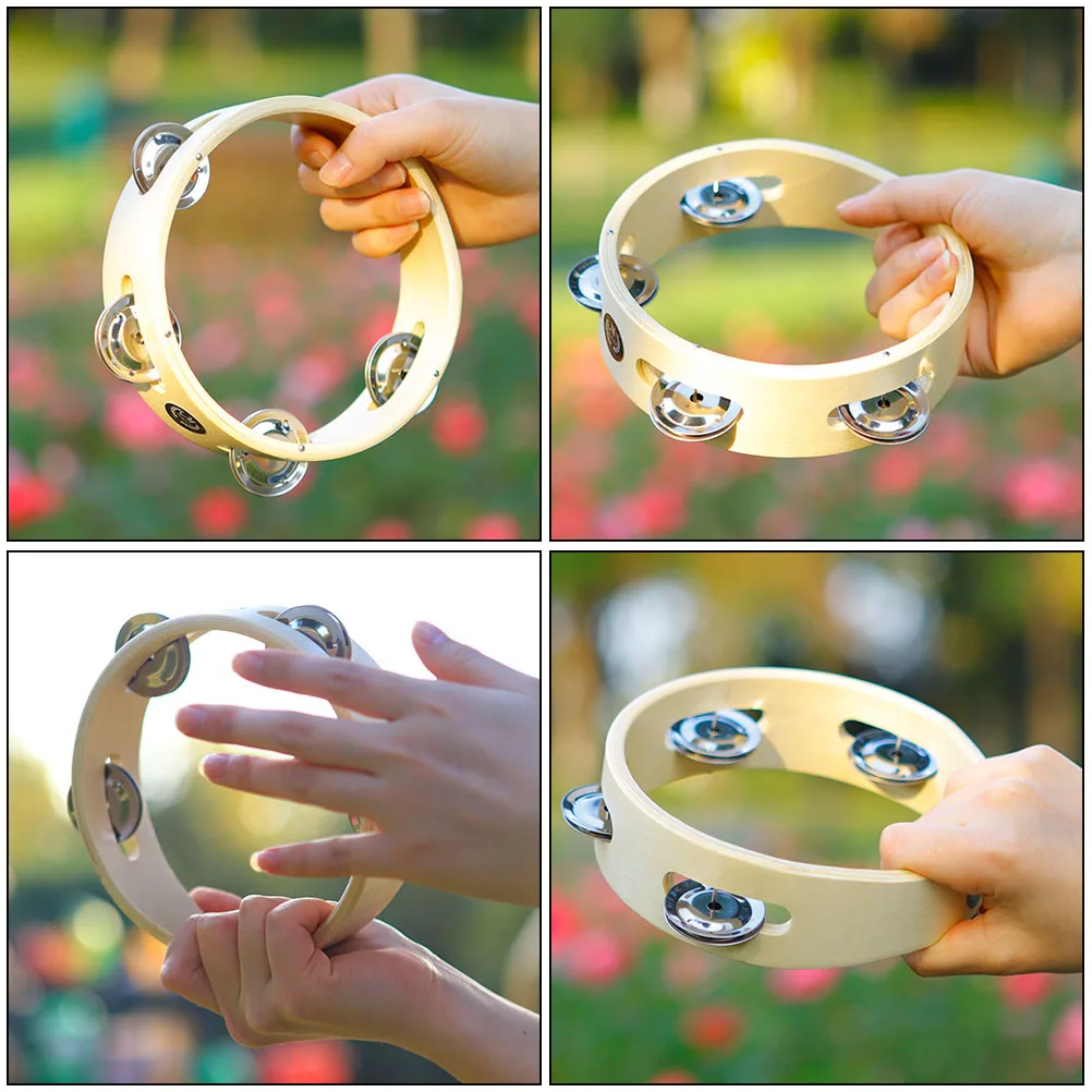 

Wooden Tambourine With Bells Durable Musical Instrument Ergonomic Design Bright Sound For Party Concert Handheld Ring