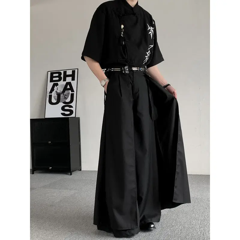 

Новые китайские мужские брюки-чинос A-силуэта с широкими штанинами, двухслойные, модные повседневные брюки, серия K, брюки-самураи