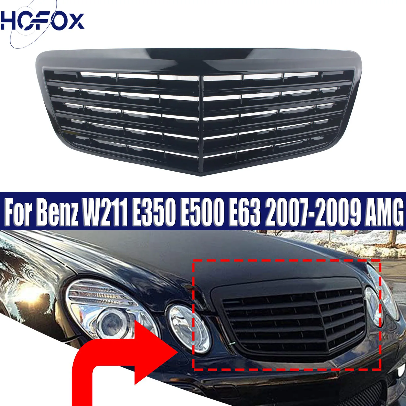 

Front Inlet Grille Bumper Grill Middle Mesh Grid Tuning Accessorie For Mercedes Benz W211 E350 E500 E63 2007-2009 AMG