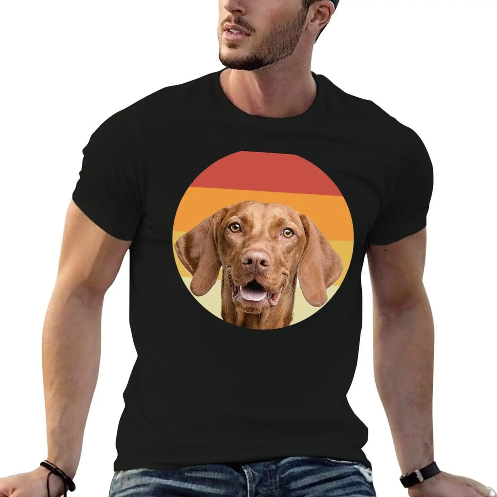 

funny vizsla dog vintage retro face T-Shirt man t shirts graphic t shirt man luxury T-Shirt