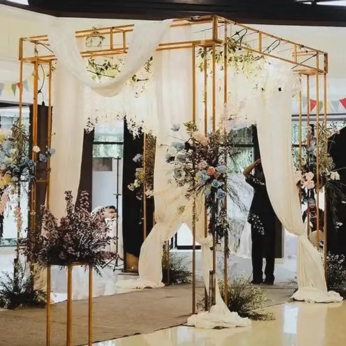 No including decoration）Wedding Canopy Chuppah Stand With Drapes Acrylic Backdrop Chuppah Frame For Sale 418