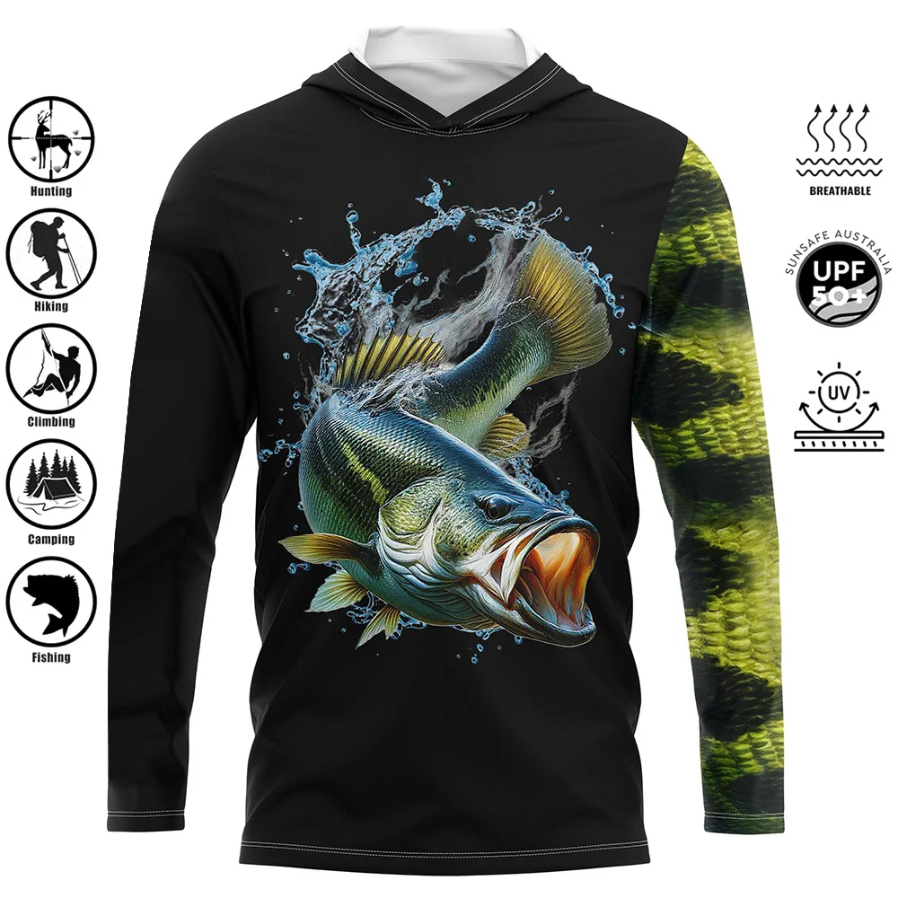 2024 Fishing Shirt Hoodie,UPF 50+ Uv Protection Quick Dry Tops Plus-size Ventilation Camouflage 3D Fishing Shirt Tops 4XL