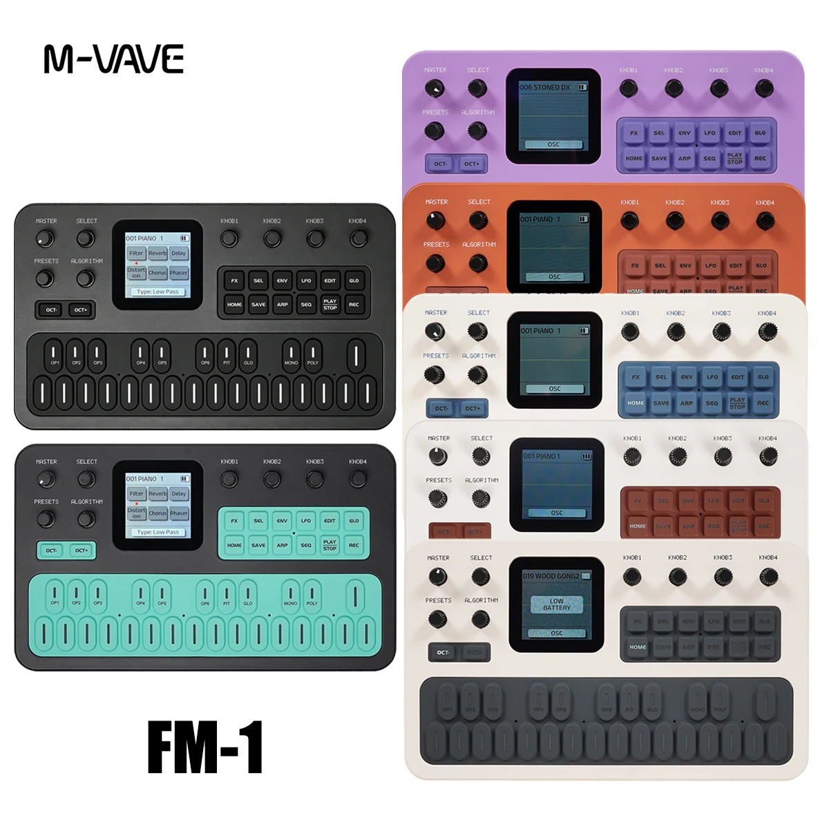 M-VAVE FM-1（SK15） FM1 Synthesizer –  7 Colors Available, 6 Operators, 32 Algorithms, 128 Presets, 27 Keys, Built-in Speaker