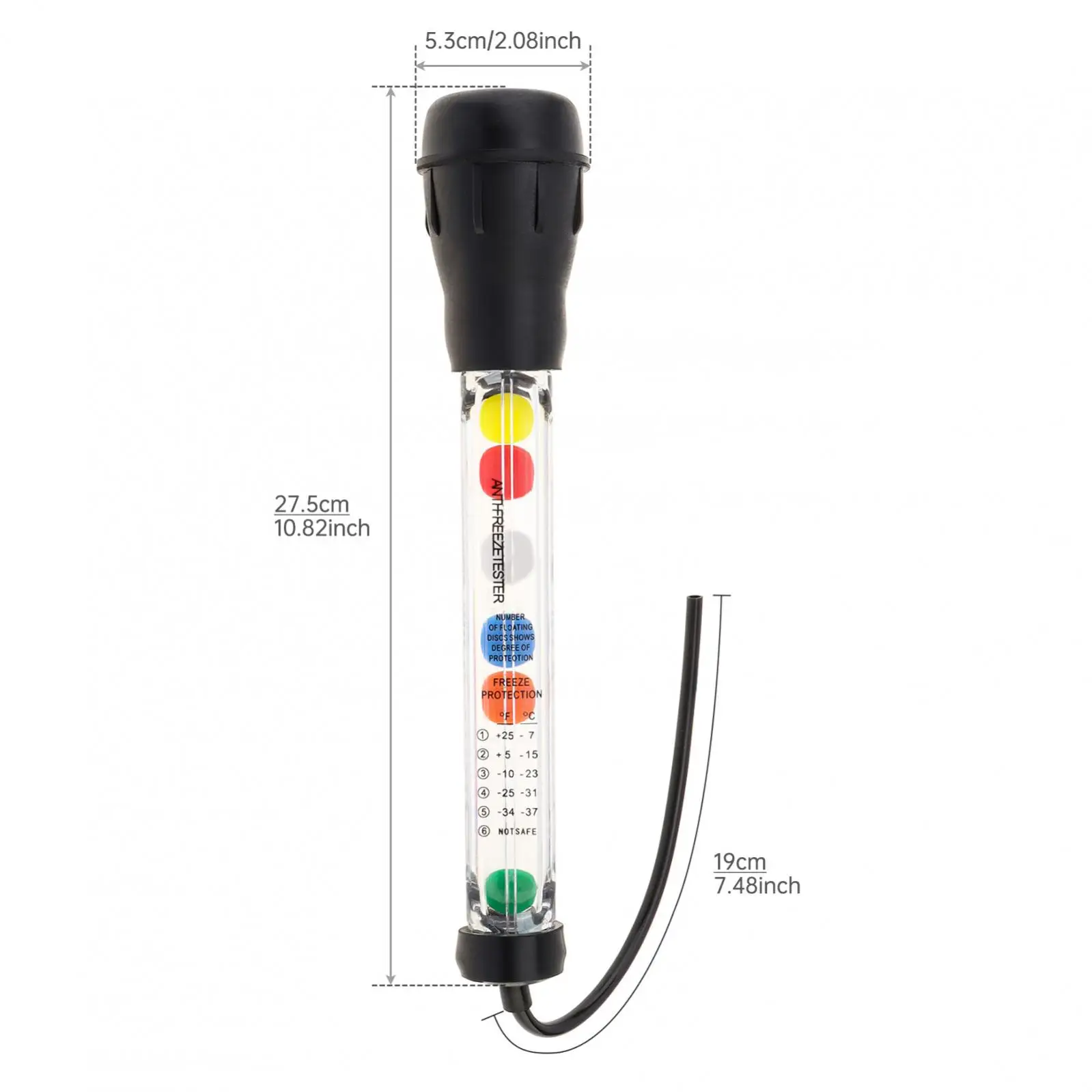 Handgehaltener Frostschutz- und Kühlmitteltester für Automotoren mit Kunststoffgehäuse, Gummibirne und Kühlerkugel-Hydrometer