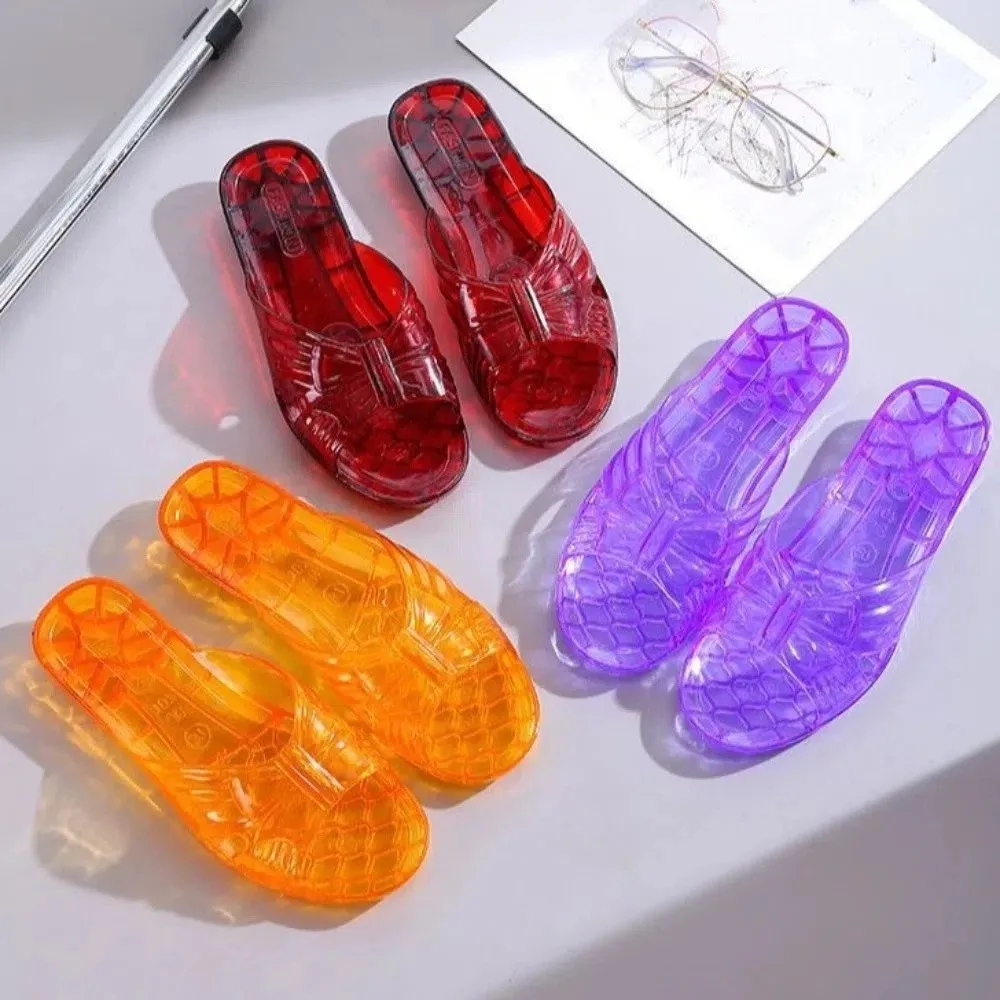 Simple Transparent PVC Crystal Slippers Anti Slip Low-heel Slides Sandals Beachwear Shoes Flats Slippers Women Summer view 2