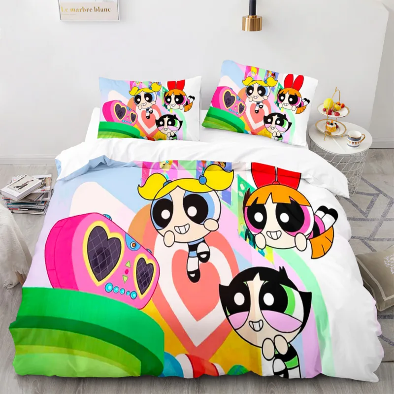 Powerpuff Girls Bedding Set Cartoon Disgust Bedding 2/3pcs Sets Duvet Cover Anime Bedroom Bedclothes Pillowcases