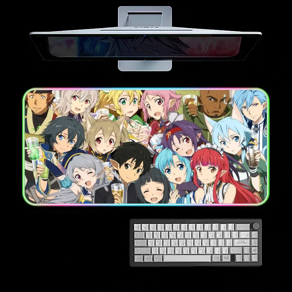 Anime SAO Sword Art Online Mouse Pad RGB Gaming Mouse Pad Desk Mat HD Gamer Large LED Light XXL MousePads #5
