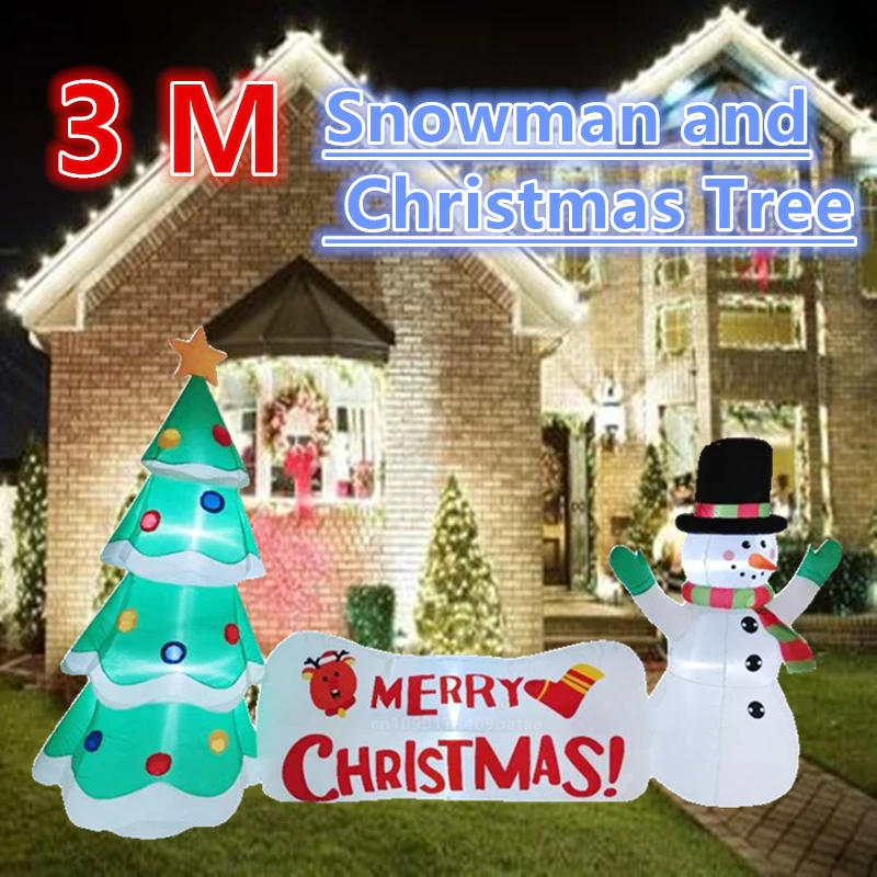 

3M inflatable snowman Christmas tree Christmas Merry banner with built-in LED for outdoor yard decoration during Christmas