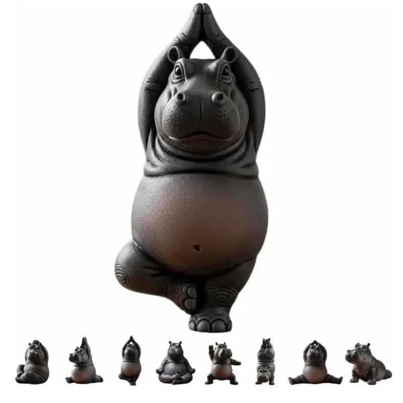 

Funny 3D Printing Yoga Hippopotamus Statue Resin Multiple Styles Hippopotamus Decorative Ornaments Hippopotamus Figurine Mini