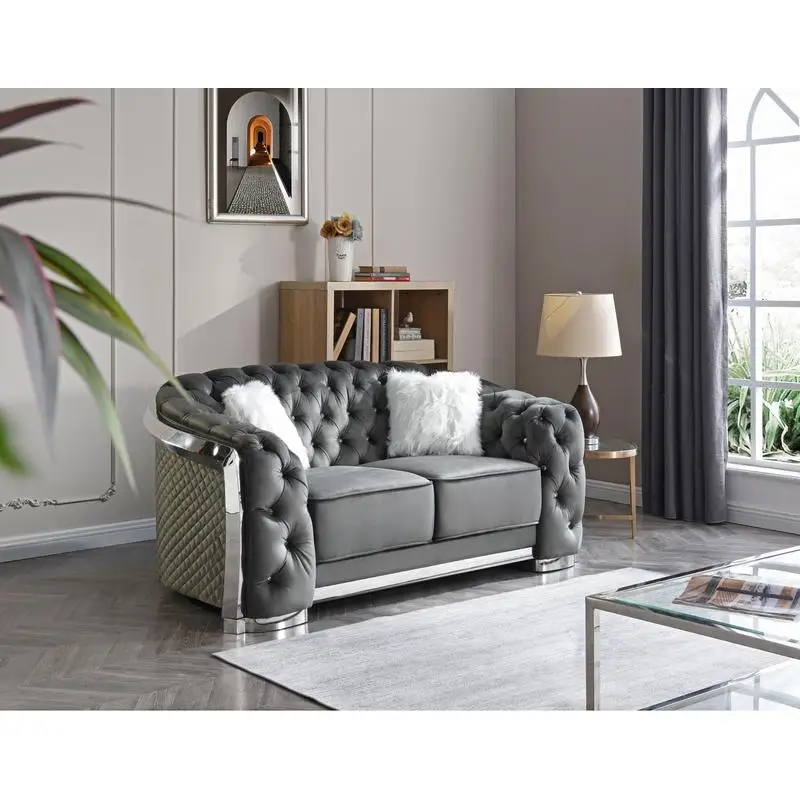 Chic Gray Flared Arm Loveseat Sofa with Modern Design for Stylish Living Room